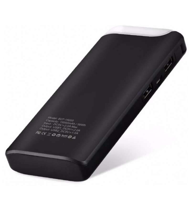 Внешний аккумулятор HOCO B27 15000mAh 2.0A 2USB с лампой, черный
