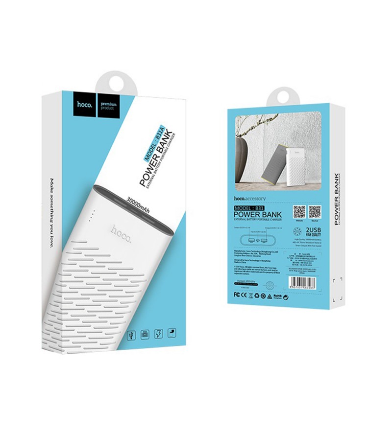 Внешний аккумулятор HOCO B31A 30000mAh 2.1A 2USB, белый