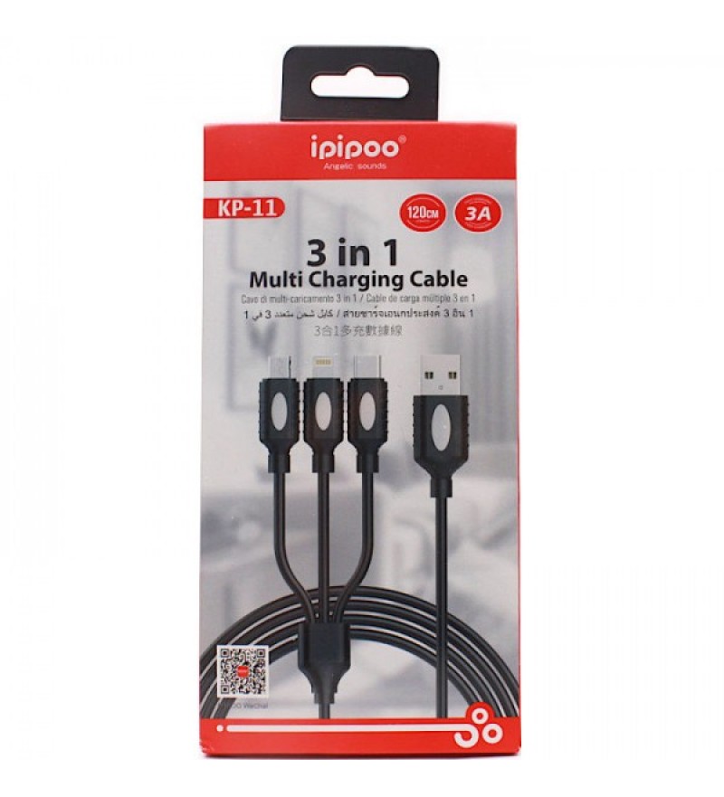 Кабель Micro USB + Type-C+ Lightning Ipipoo KP-11