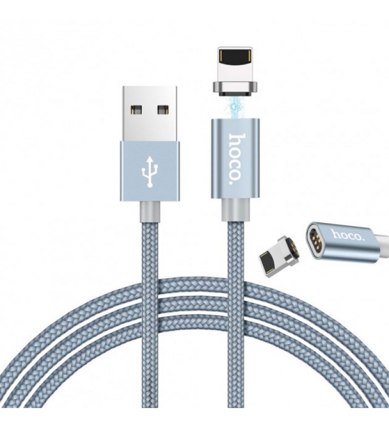 Кабель HOCO U40A USB-micro USB 1.0м 2.0A ткань магнит серый